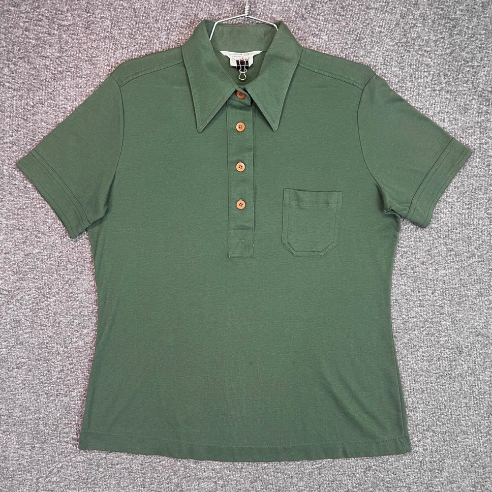 Sears Polo Shirt Mens M Green Retro Casual Vintage 70s Perma-Prest Knit Pocket